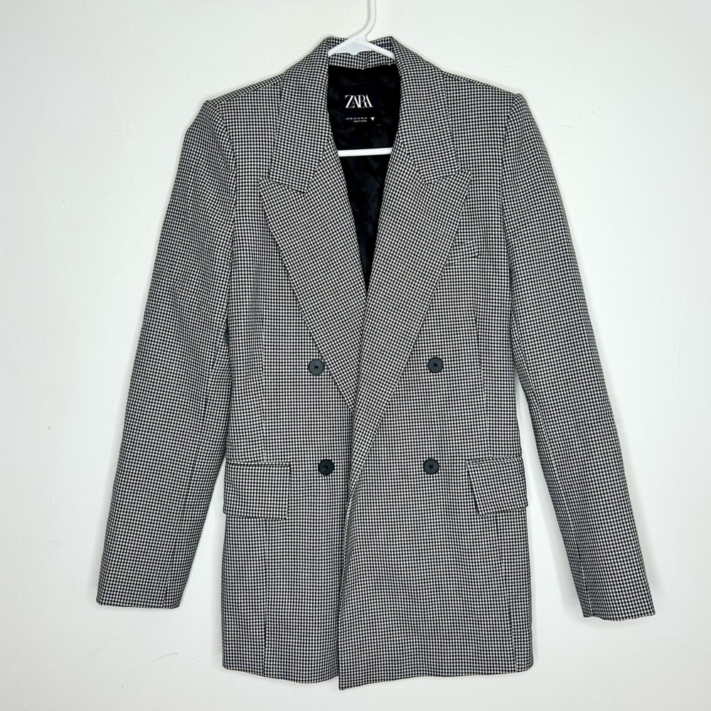 Zara Black Houndstooth Double Breasted Blazer